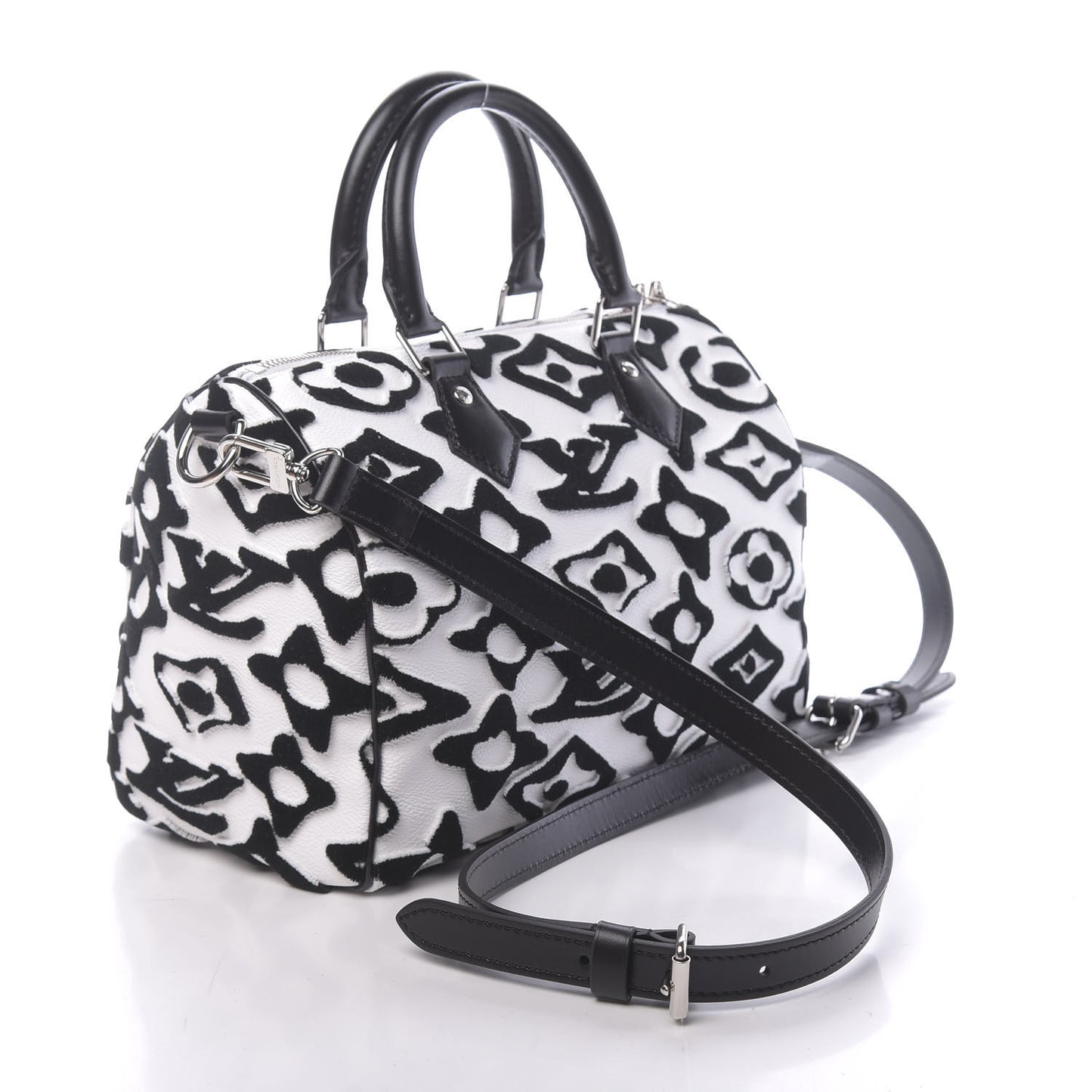 X UF Tufted Monogram Speedy Bandouliere 25 White Black