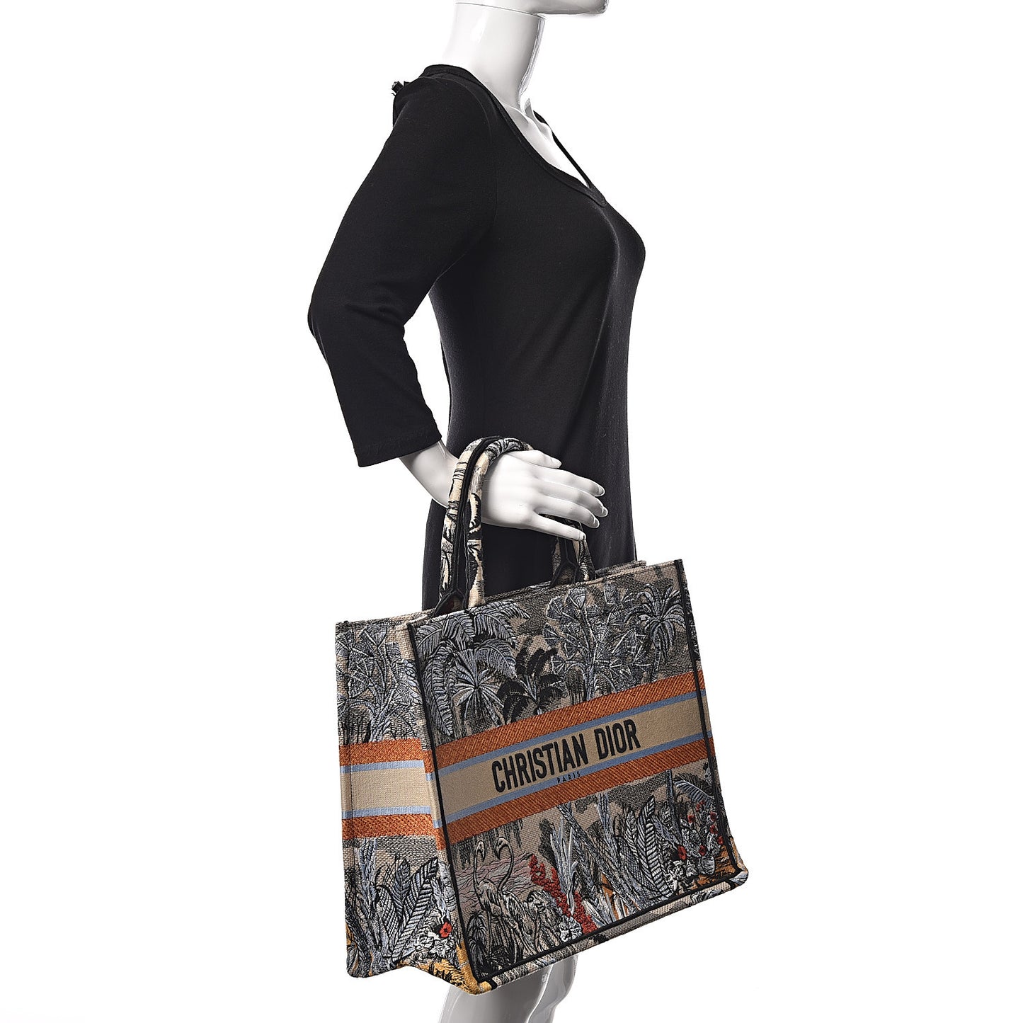 Canvas Embroidered Toile De Jouy Tropicalia Book Tote Denim Blue