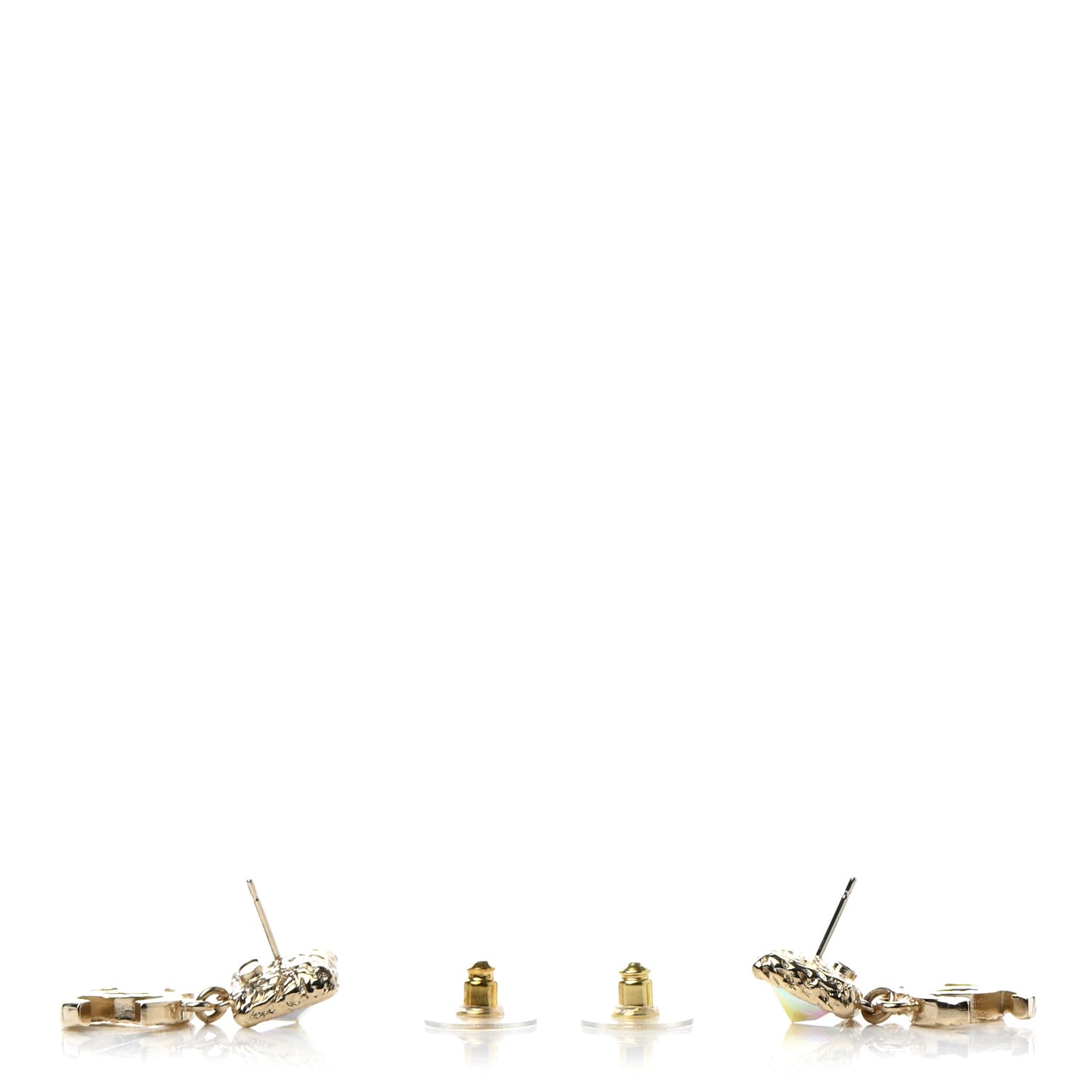 Iridescent Baguette Crystal CC Drop Earrings Gold