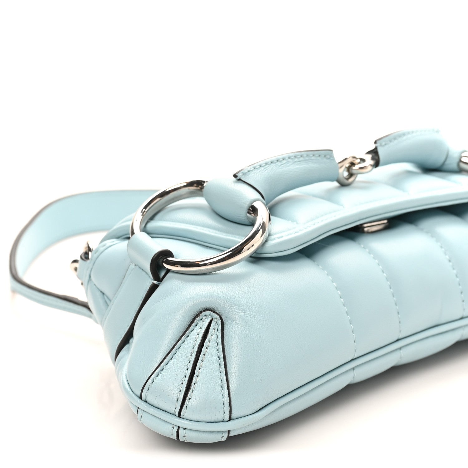 Gucci Nappa Vertical Matelasse Medium Maxi Horsebit Chain Shoulder Bag Crystal Snow 9 of 10