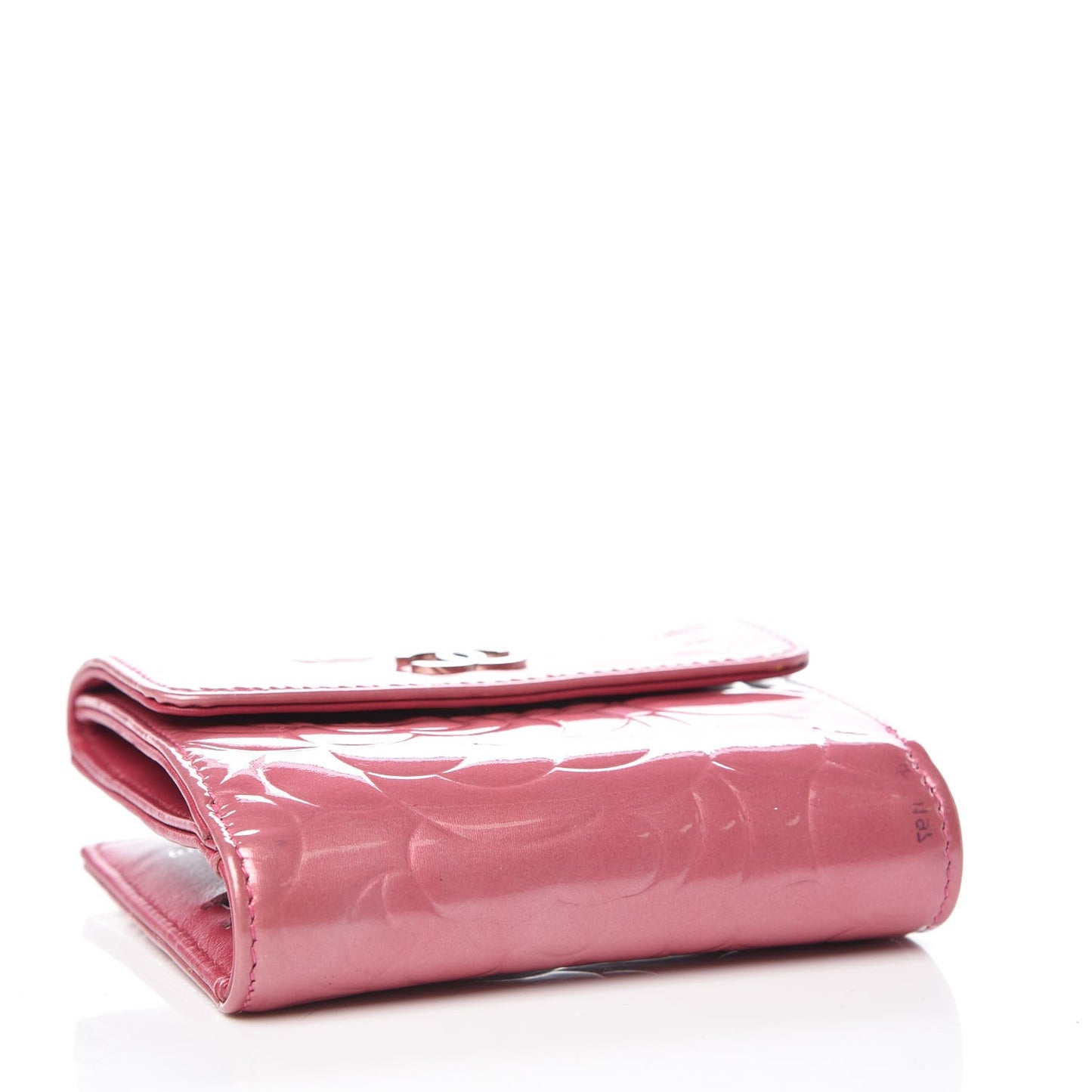 Patent Embossed Camellia French Wallet Pink
