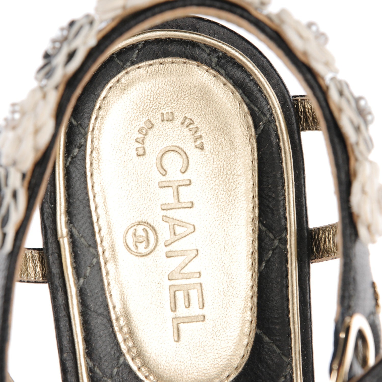 Chanel Calfskin Camellia Pearl Thong Sandals 36 Dark Grey 6 of 6