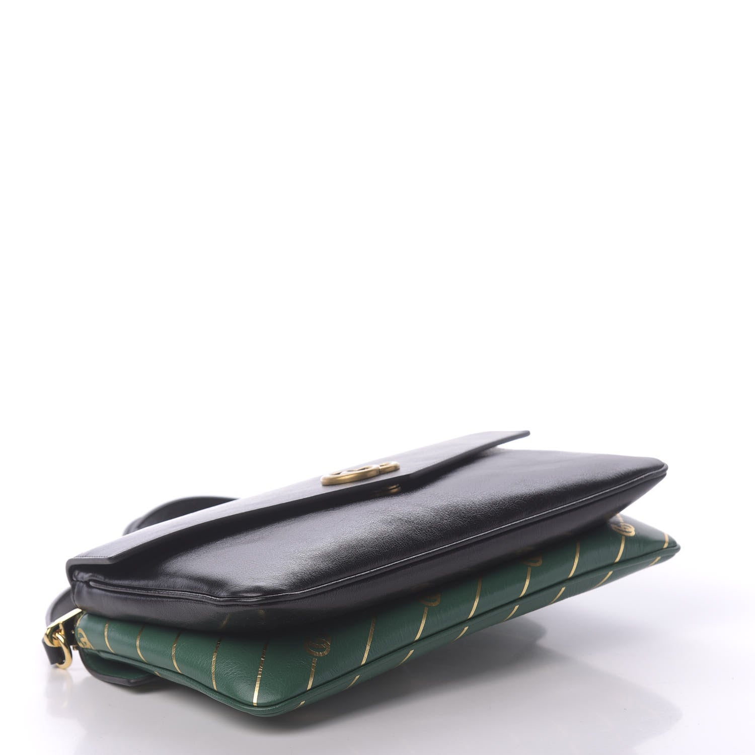 Gucci Calfskin Diagonal GG Medium Thiara Double Envelope Shoulder Bag Emerald Green Black 4 of 11