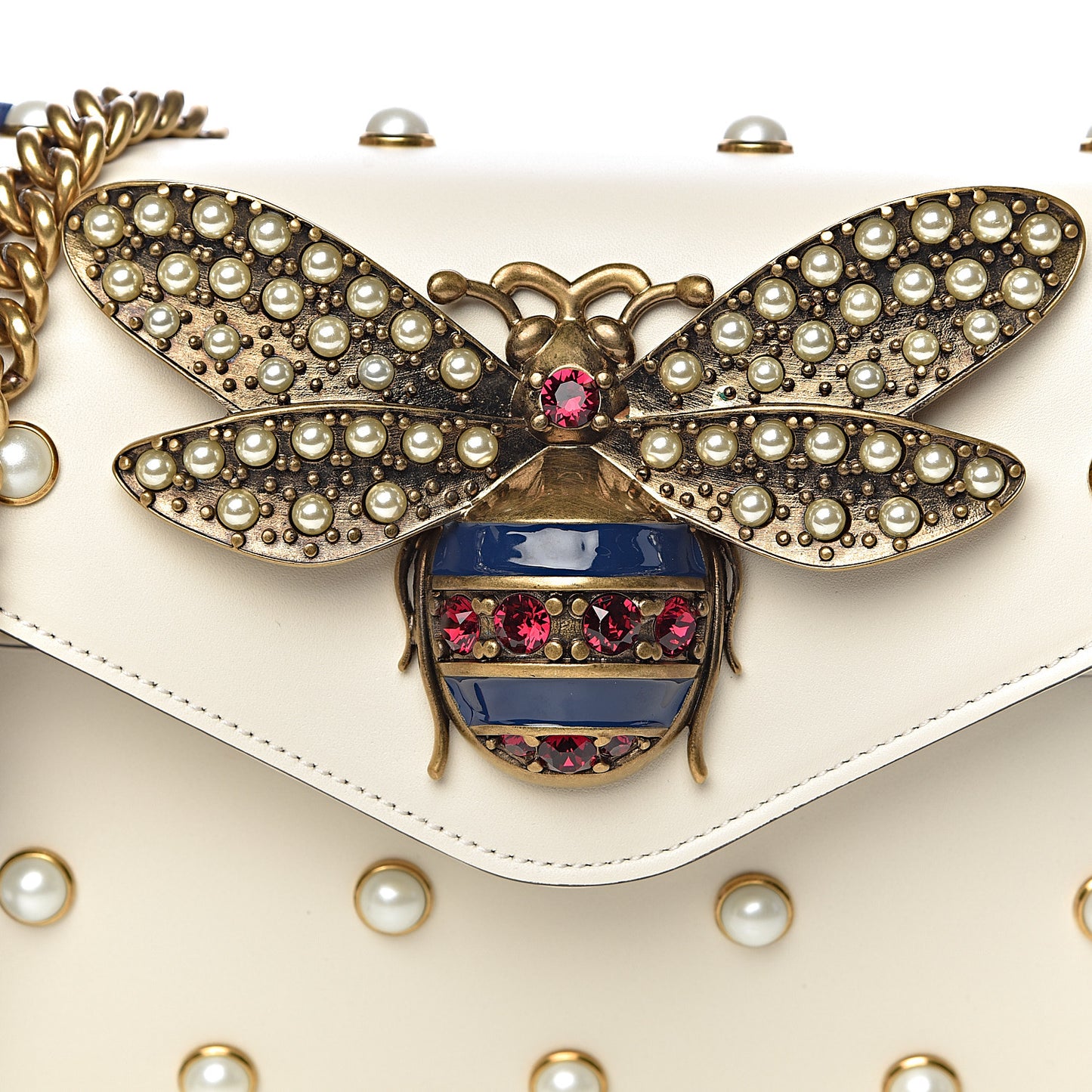 Nappa Pearl Studded Mini Queen Margaret Broadway Shoulder Bag Mystic White
