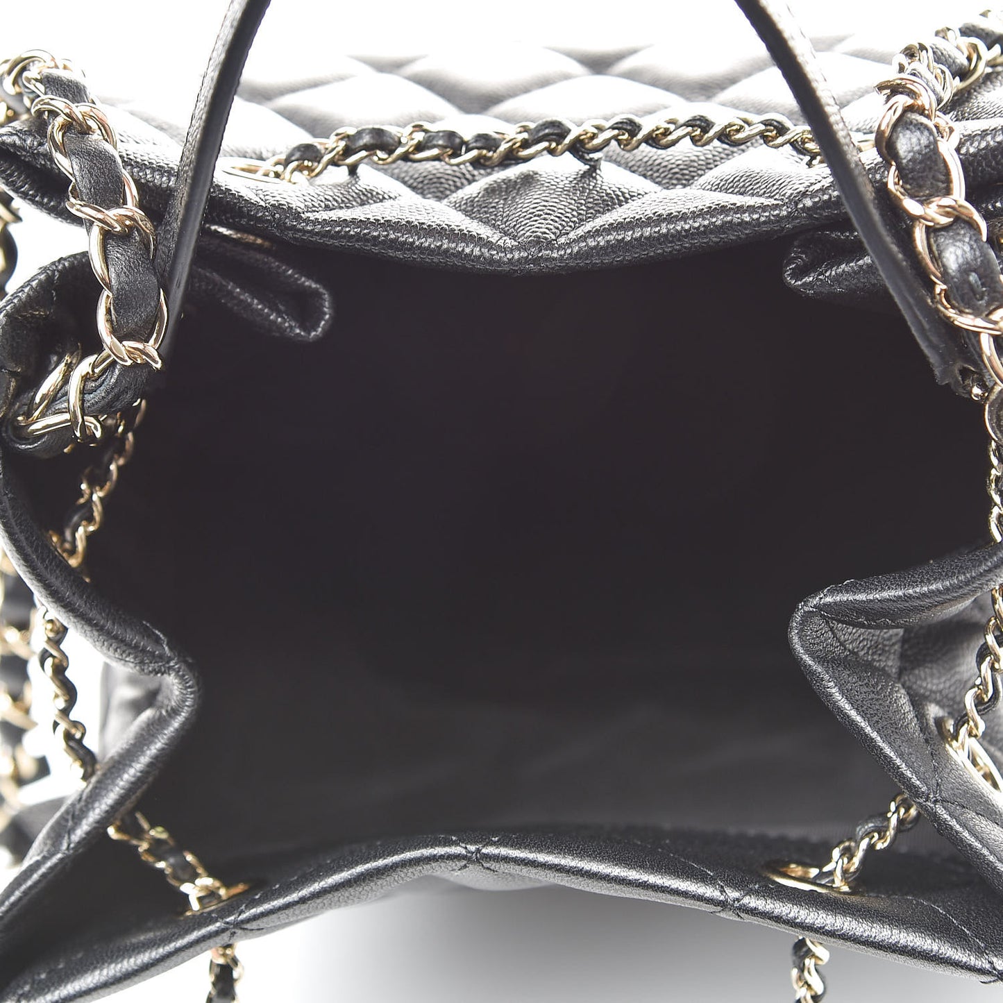 Caviar Quilted Large Rolled Up Bucket Drawstring Bag Black