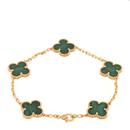 Van Cleef & Arpels 18K Yellow Gold Malachite 5 Motifs Vintage Alhambra Bracelet 2 of 5