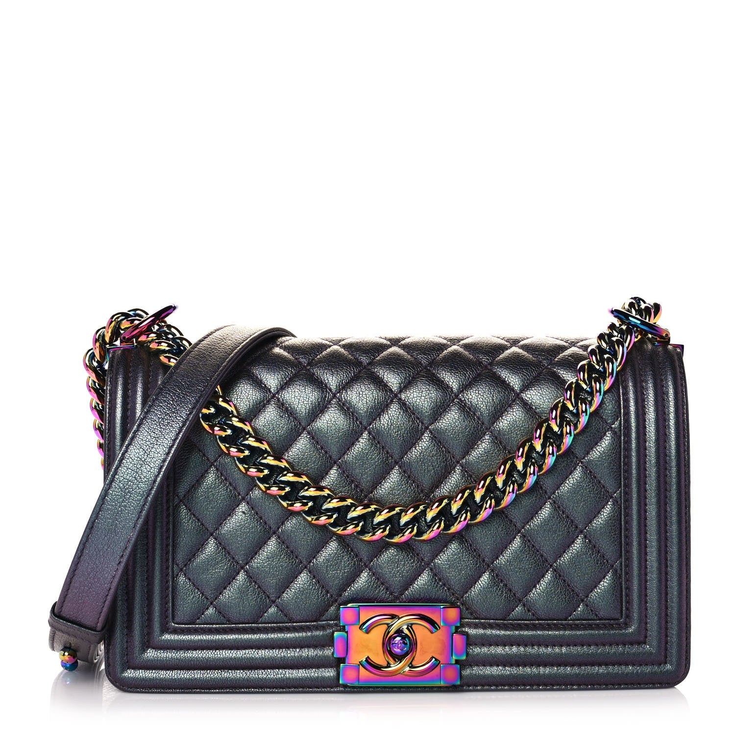 Chanel Iridescent Goatskin Quilted Medium Boy Flap Purple 1 of 12