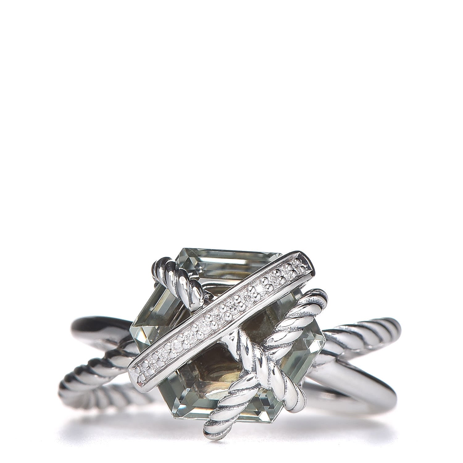 David Yurman Sterling Silver Diamond Prasiolite 10mm Cable Wrap Ring 50 5.5 1 of 5