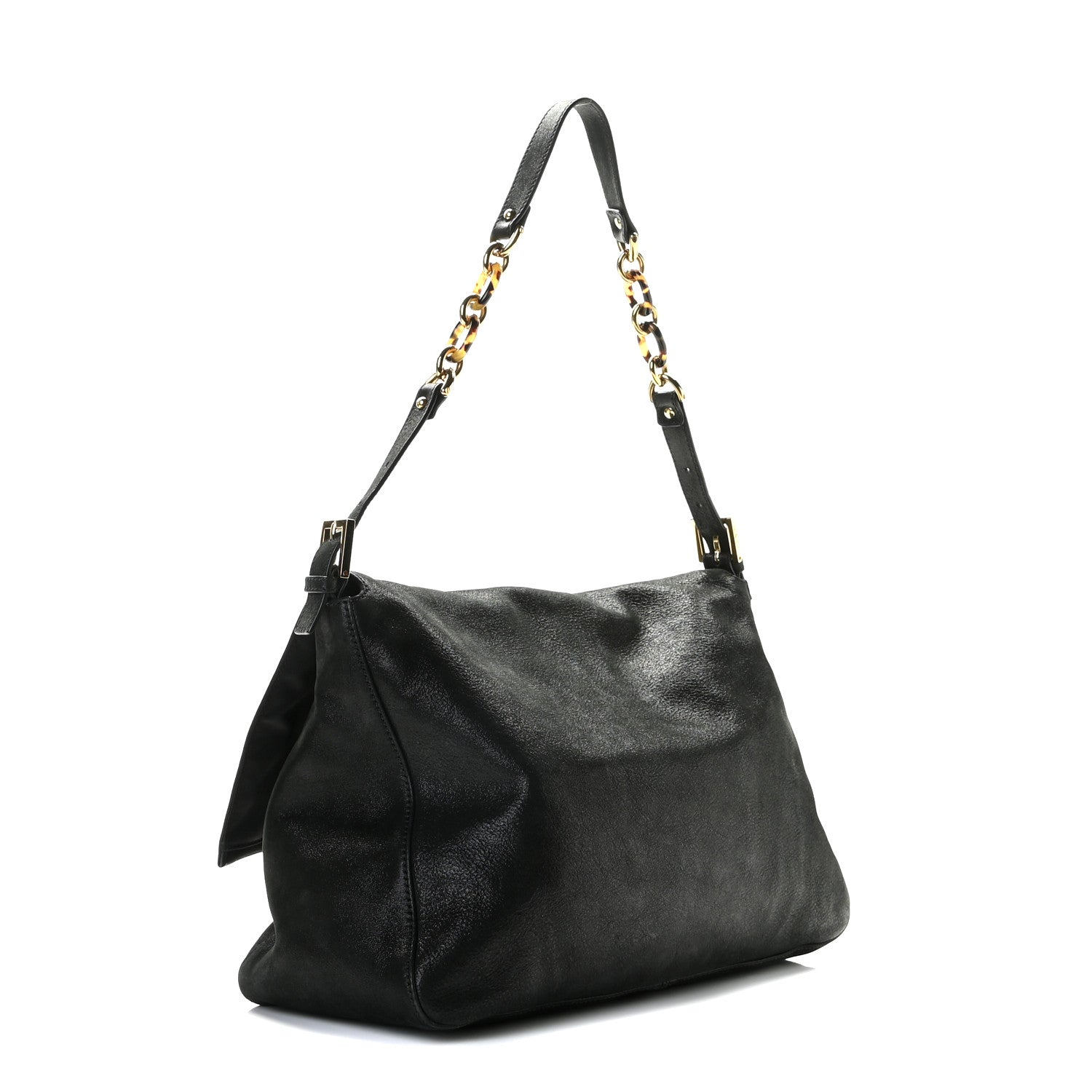 Fendi Vitello Savana Big Mama Baguette Black Tartaruga Natural 2 of 10