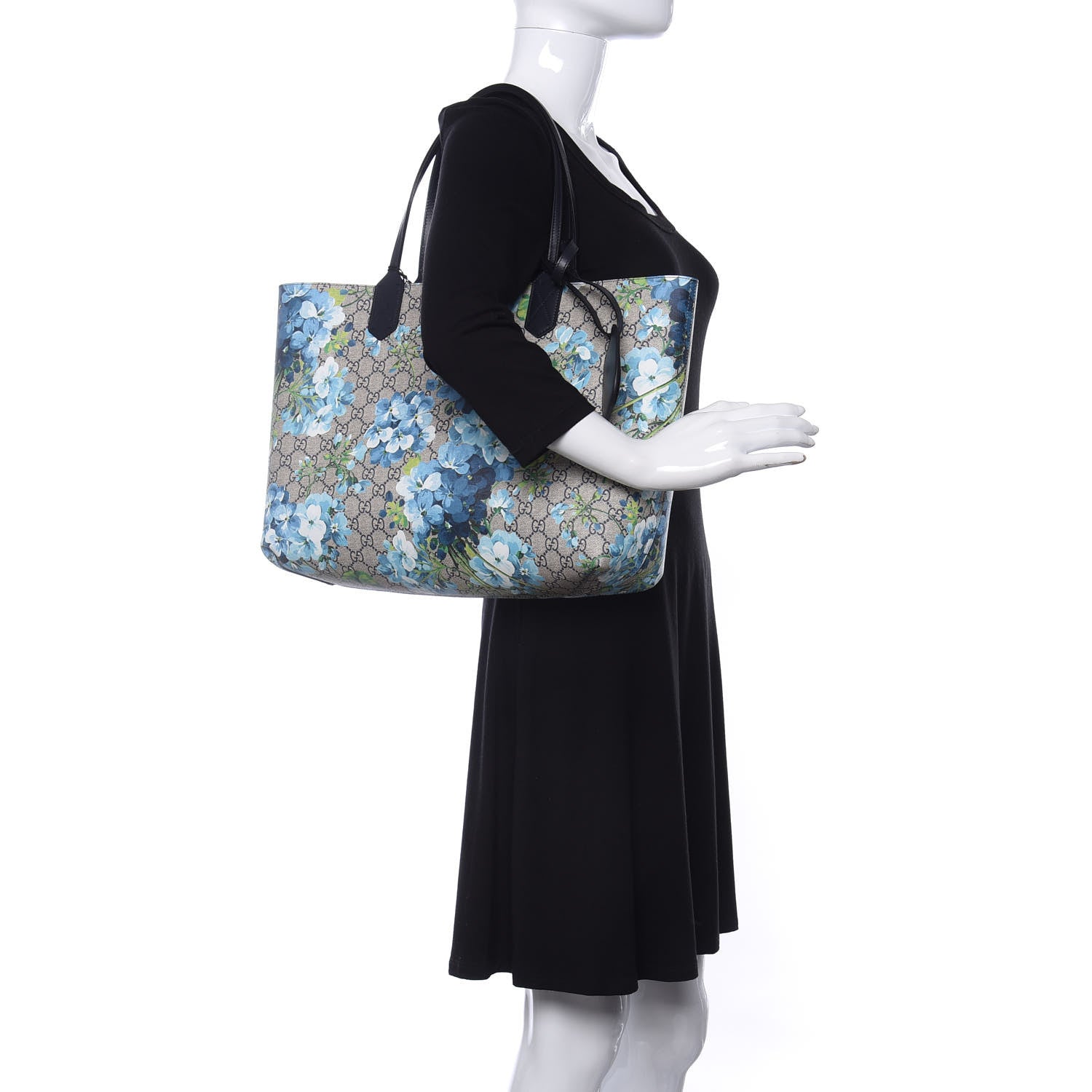 Gucci GG Supreme Monogram Blooms Medium Reversible Tote Beige Blue Navy 2 of 11