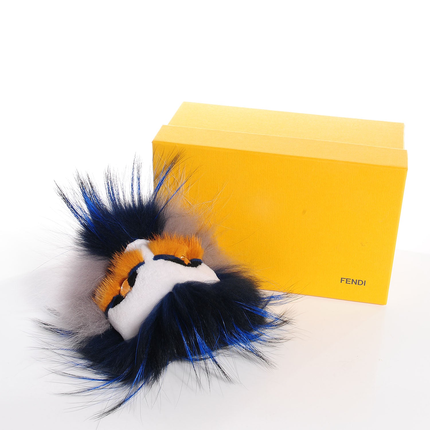 Fendi Mink Fox Rabbit Fur Crystal Glamoroso Monster Bag Charm Black Blue Grey 3 of 5