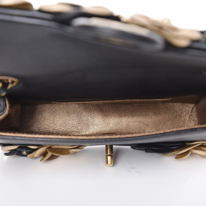 Chanel Metallic Lambskin Quilted Mini Camellia Flap Black Gold 5 of 8