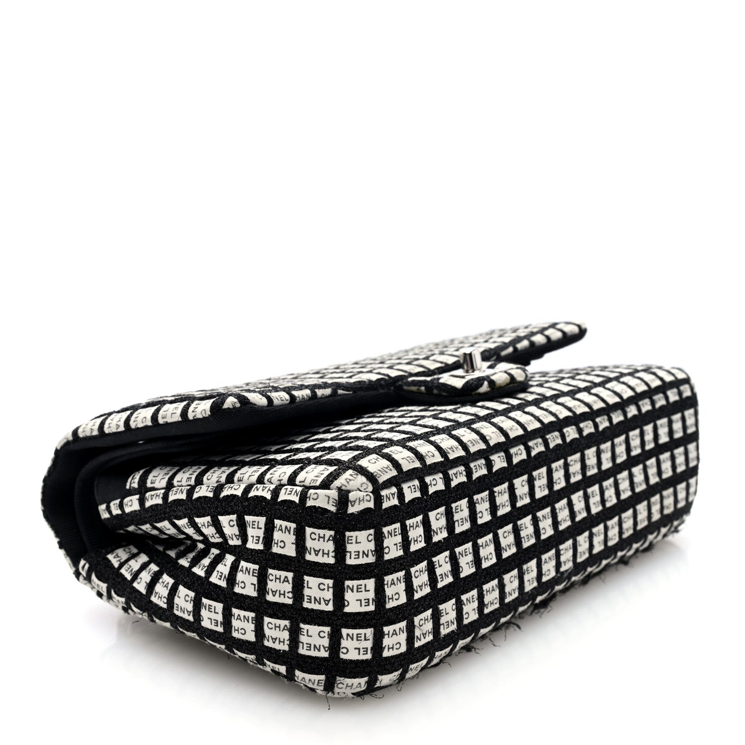 Chanel Ribbon Tweed Medium Double Flap Black White 4 of 10