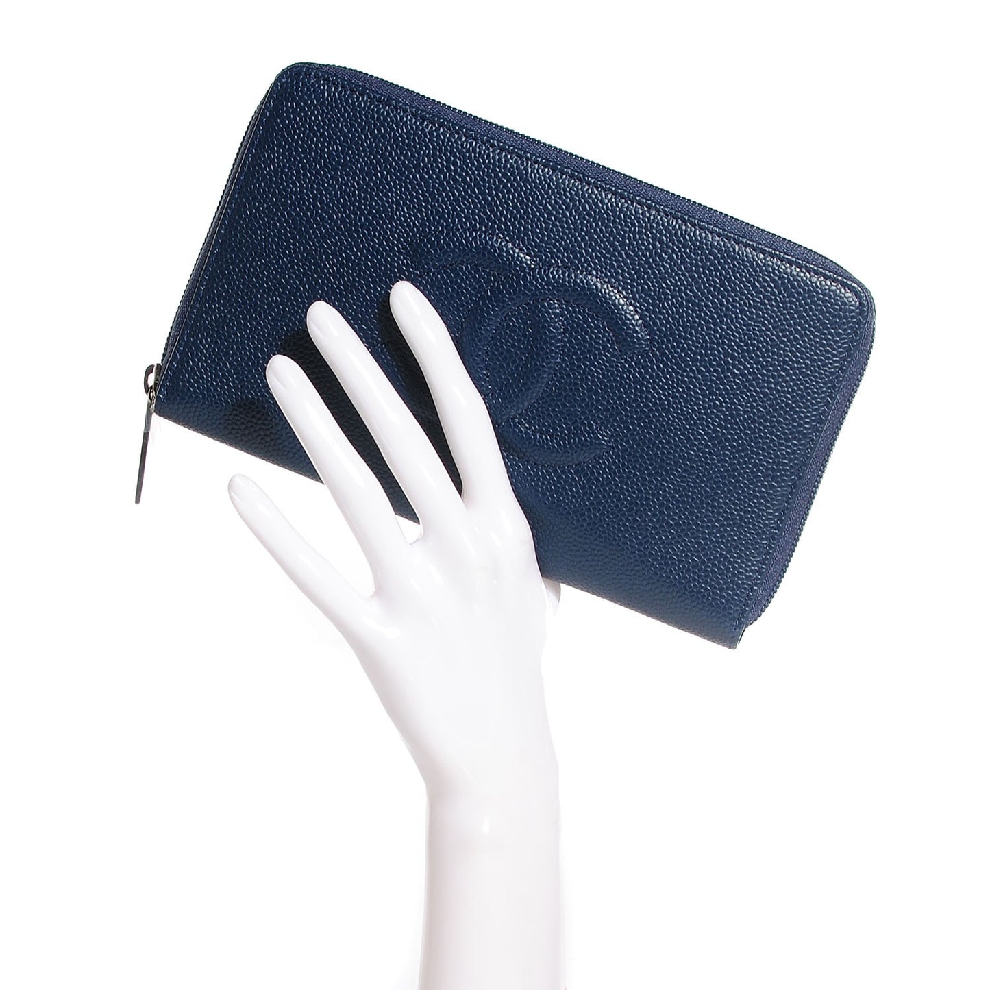 Caviar Large Timeless CC Zip Around Wallet Navy Blue