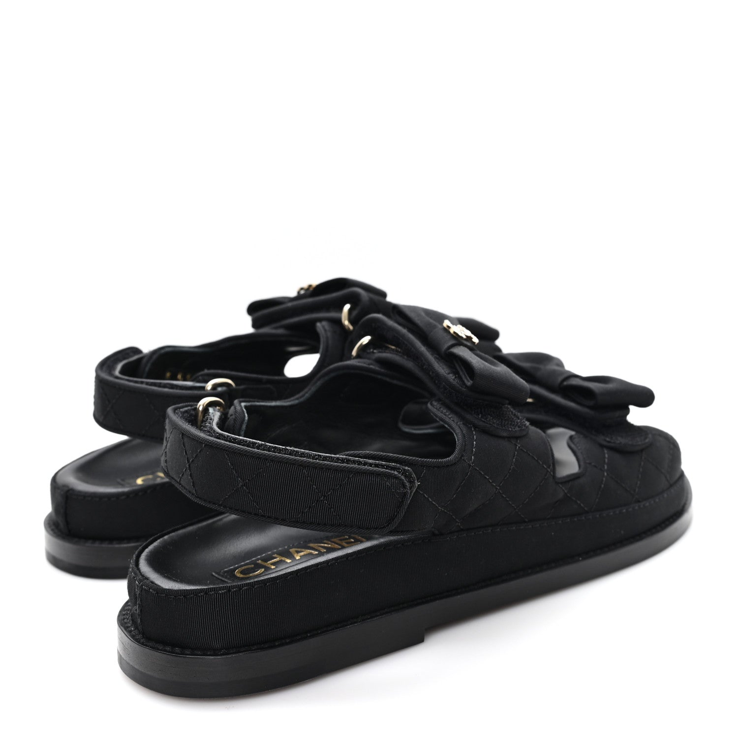 Chanel Grosgrain Quilted Bow Dad Sandals 38 Black 5 of 10