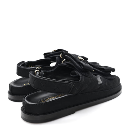 Chanel Grosgrain Quilted Bow Dad Sandals 38 Black 5 of 10