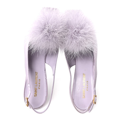 Saint Laurent Crepe Satin Blanco Feathered Sandals 38 Poly Grey 2 of 11