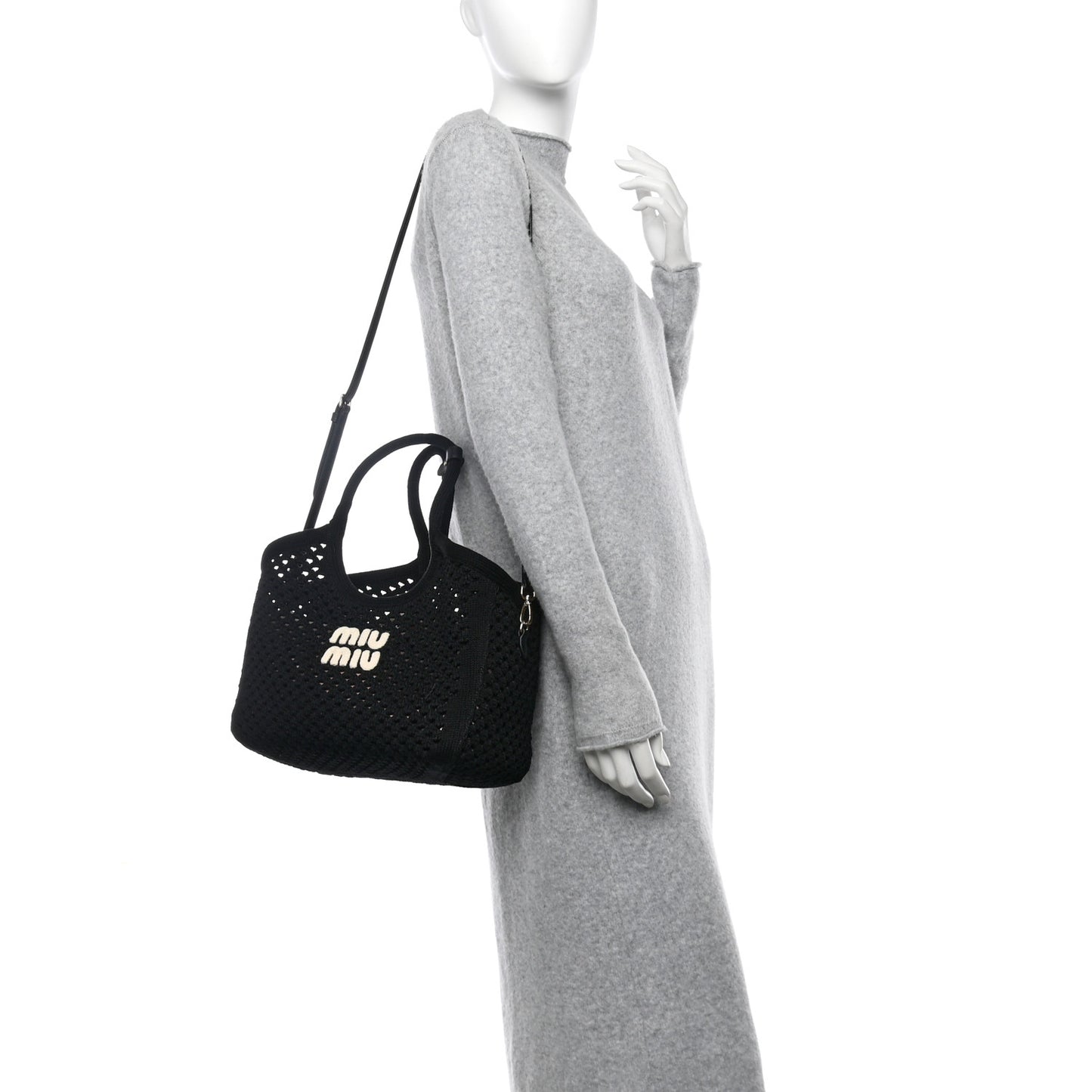 Cotton Mesh Ivy Tote Black White