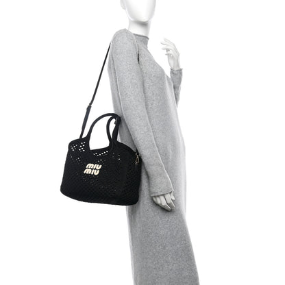 Miu Miu Cotton Mesh Ivy Tote Black White 2 of 11