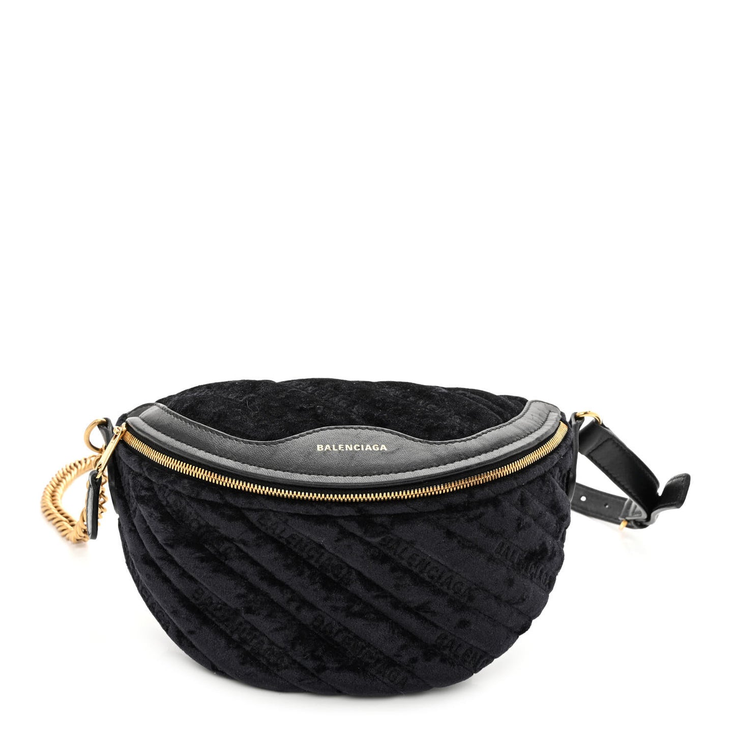 Crushed Velvet Logo Embossed XXS Souvenir Belt Bag Black