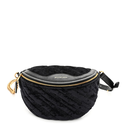 Balenciaga Crushed Velvet Logo Embossed XXS Souvenir Belt Bag Black 1 of 11