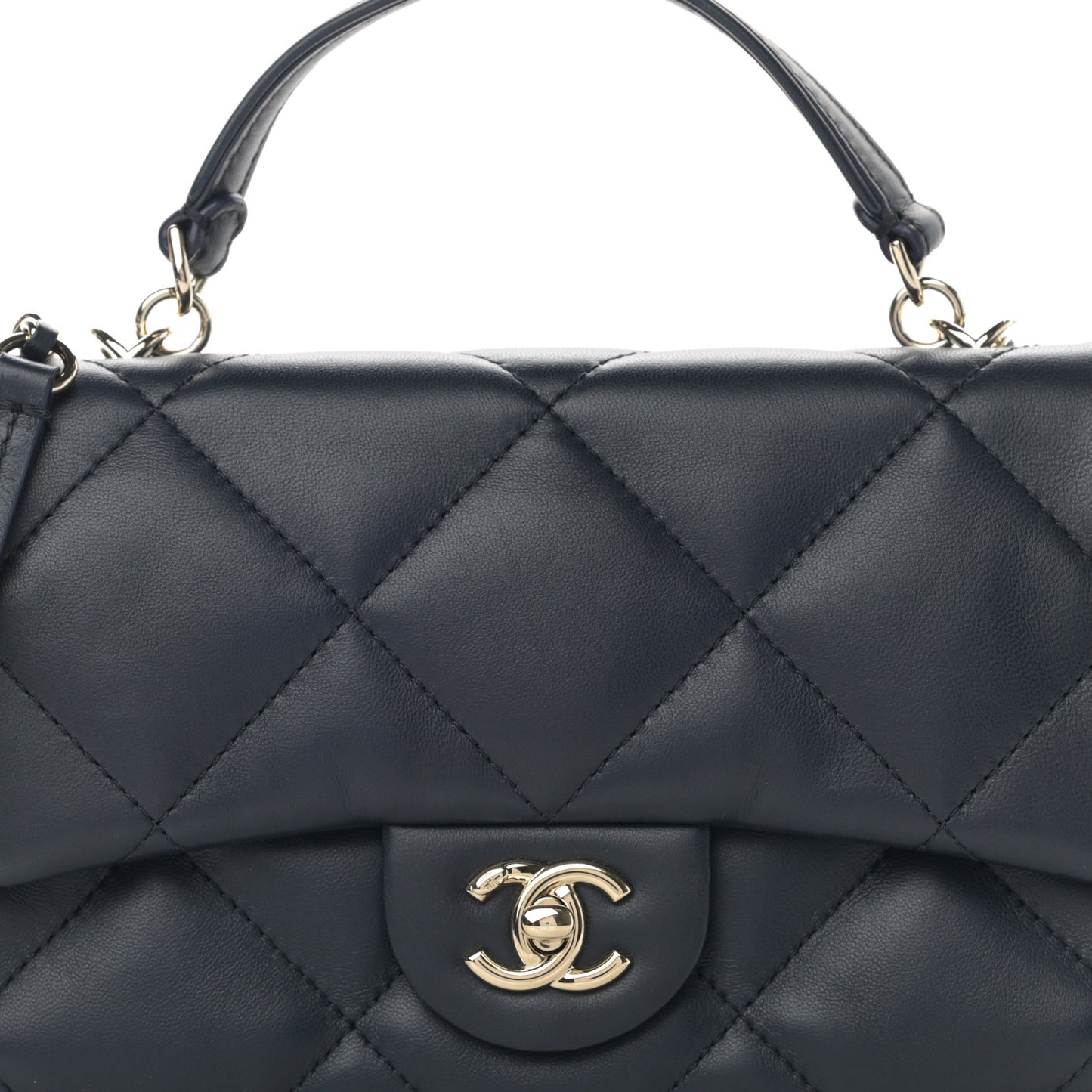 Lambskin Quilted Small Easy Carry Flap Navy
