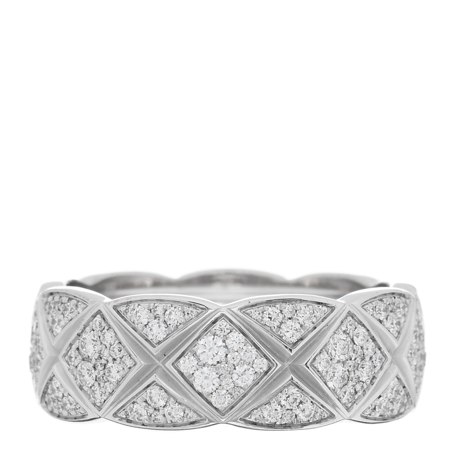Chanel 18K White Gold Diamond Small Coco Crush Pave Ring 50 5.25 1 of 4