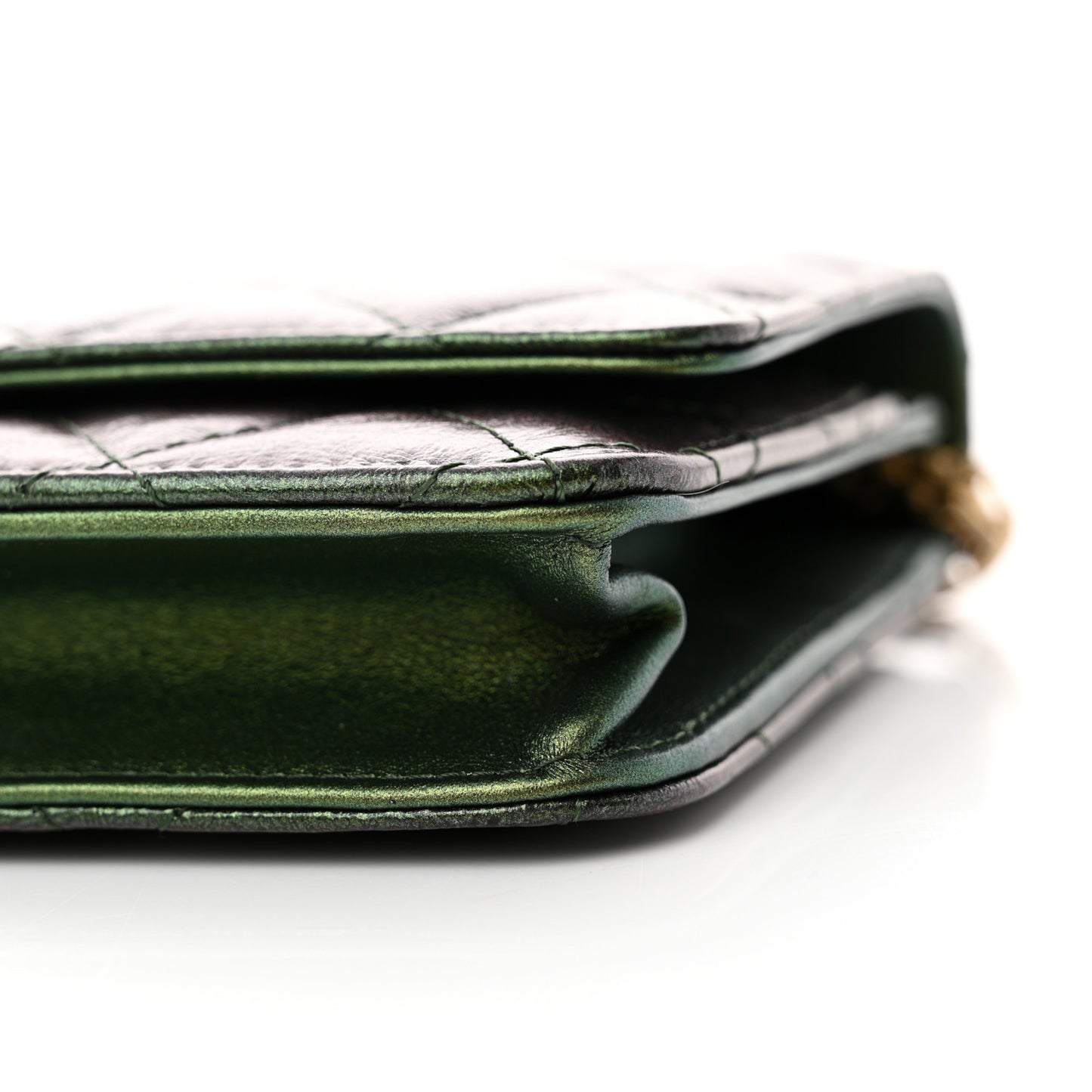 Metallic Aged Calfskin Quilted 2.55 Reissue Wallet on Chain WOC Green