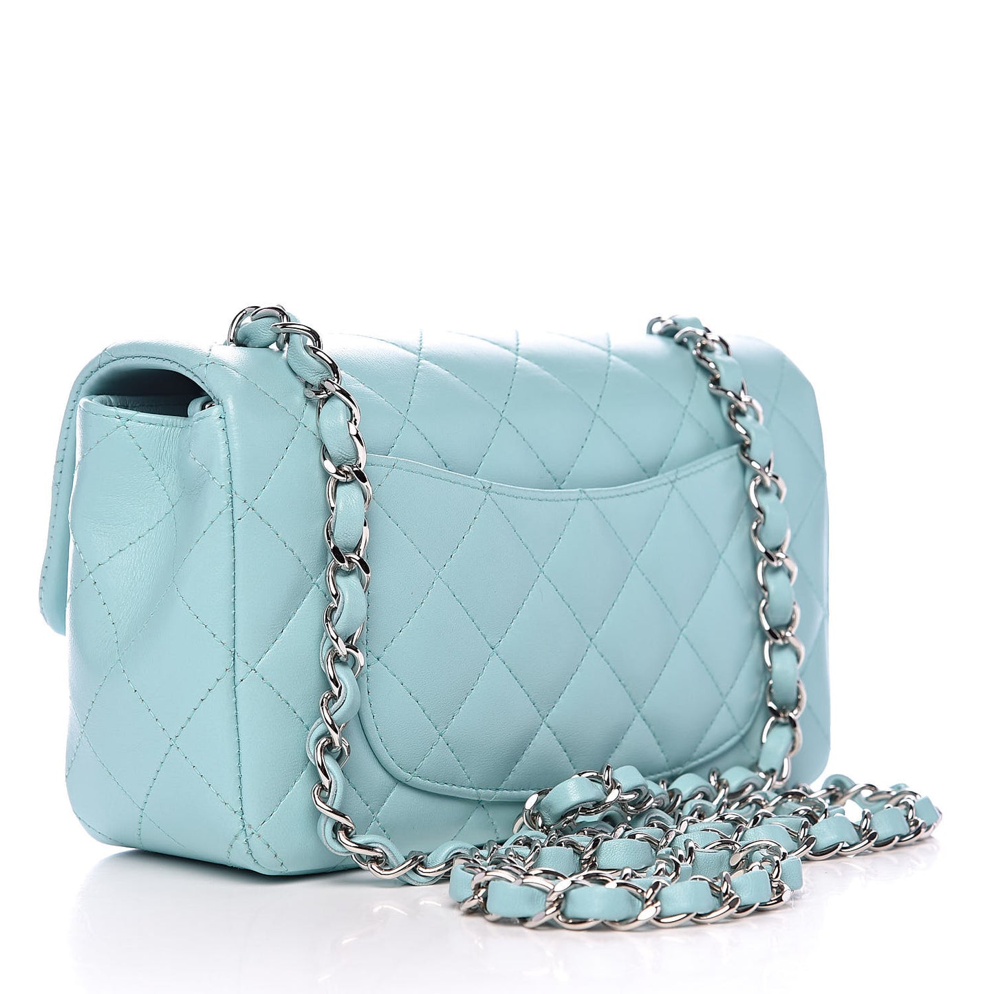 Lambskin Quilted Mini Rectangular Flap Light Blue