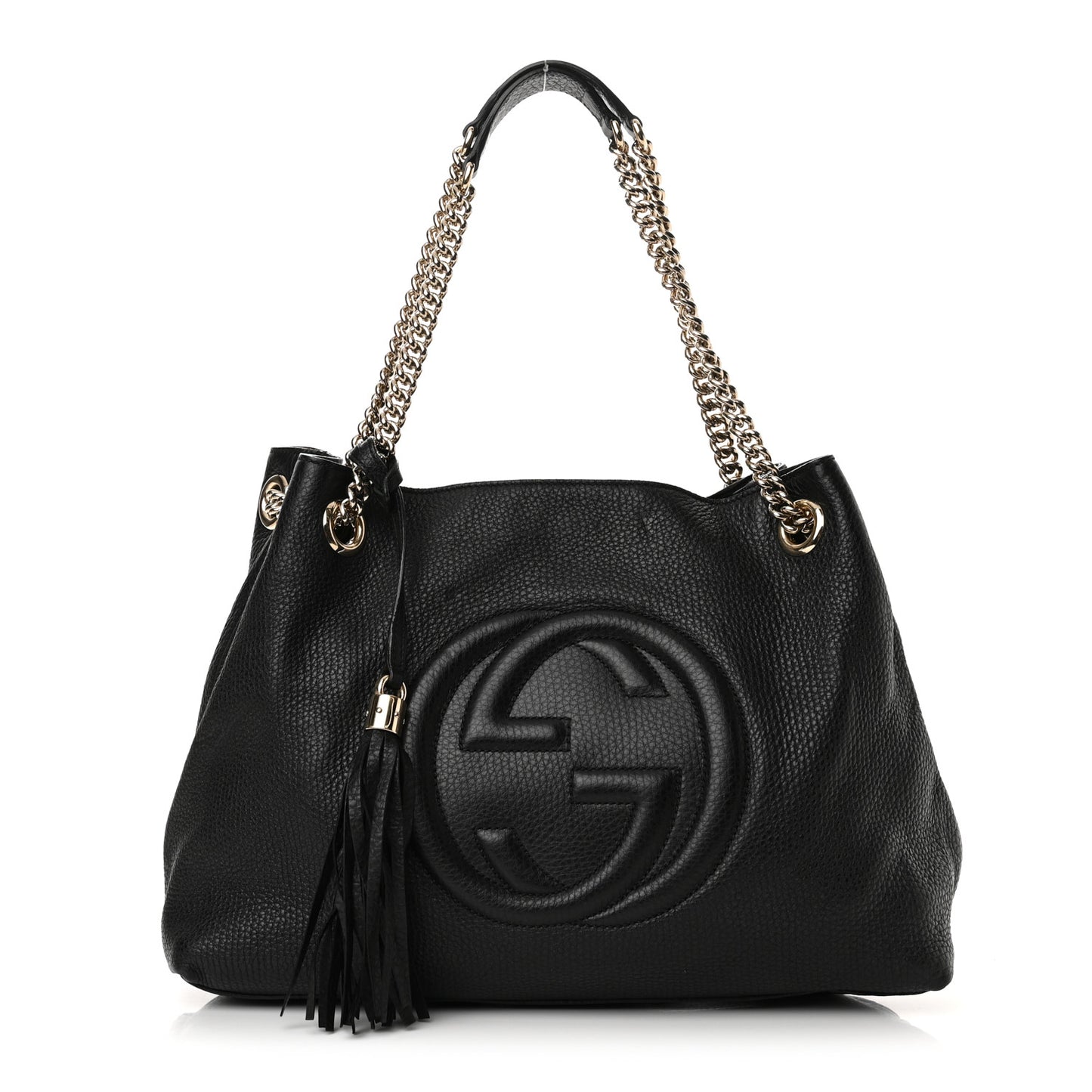 Pebbled Calfskin Large Soho Chain Shoulder Bag Black
