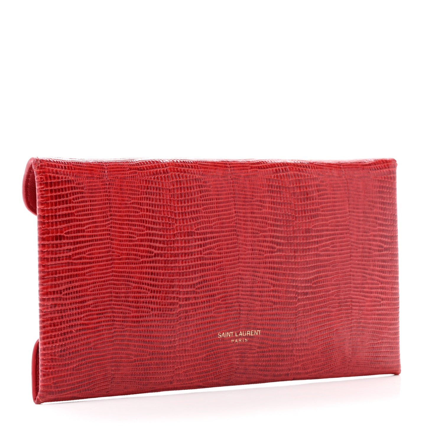 Calfskin Lizard Embossed Paloma Monogram Clutch Red
