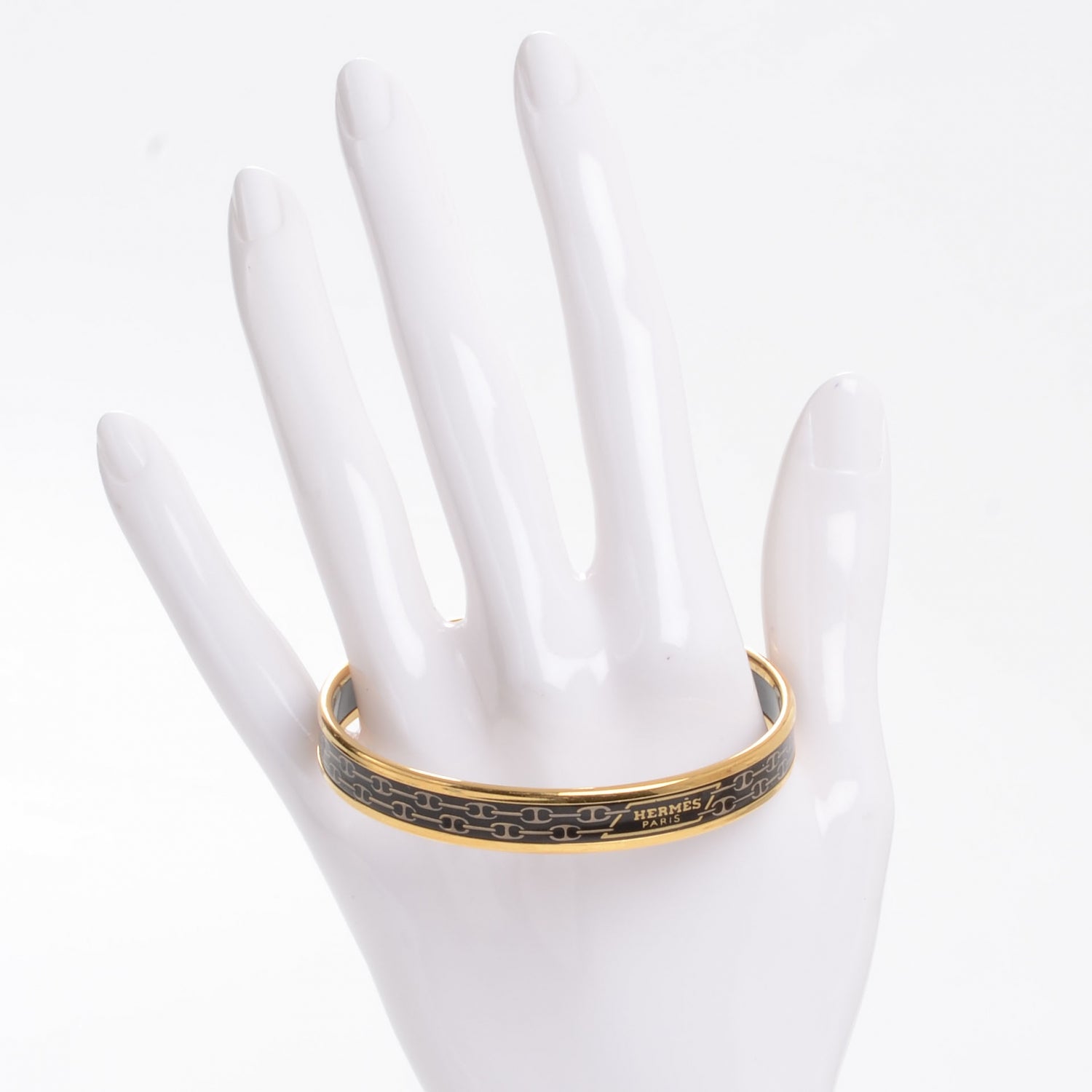 Hermes Enamel Narrow Printed Chain D Ancre Bracelet Black 2 of 5