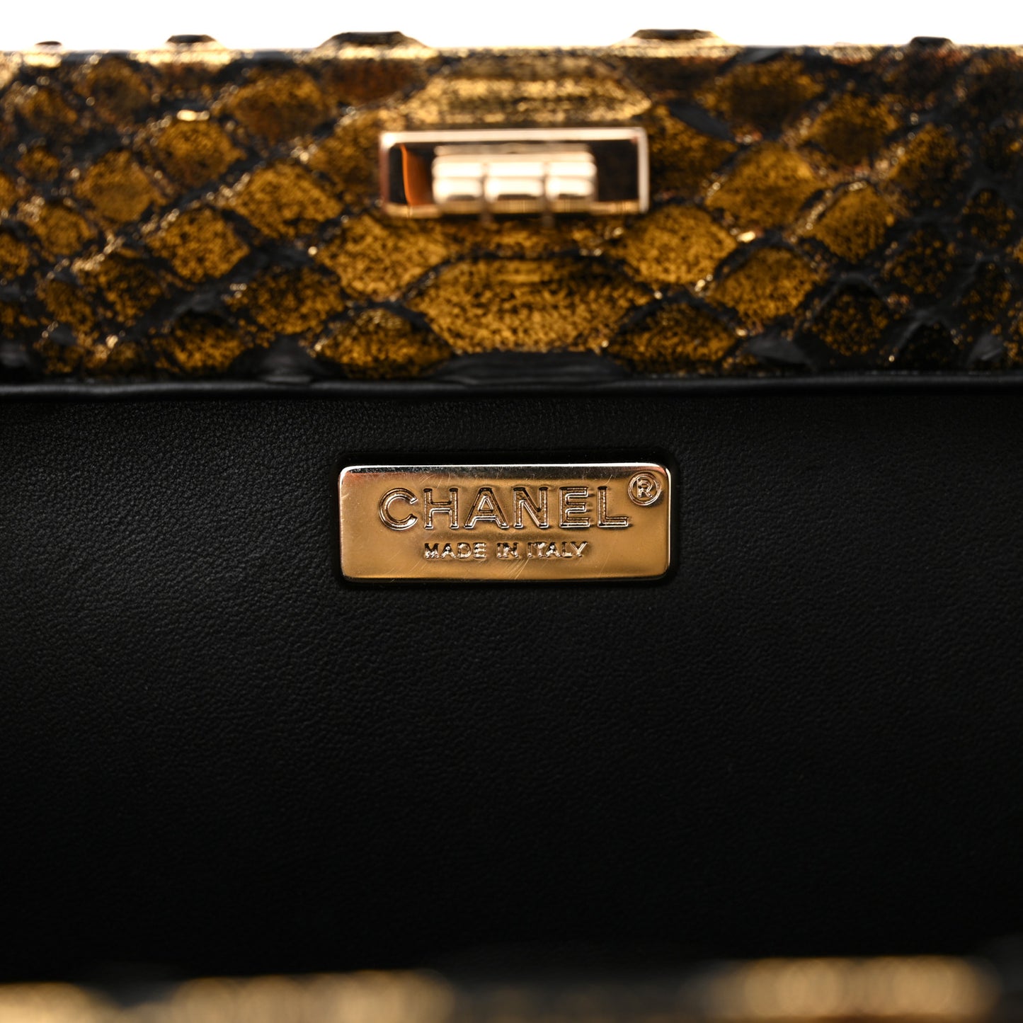 Snakeskin 2.55 Reissue Clutch Bag Black Gold