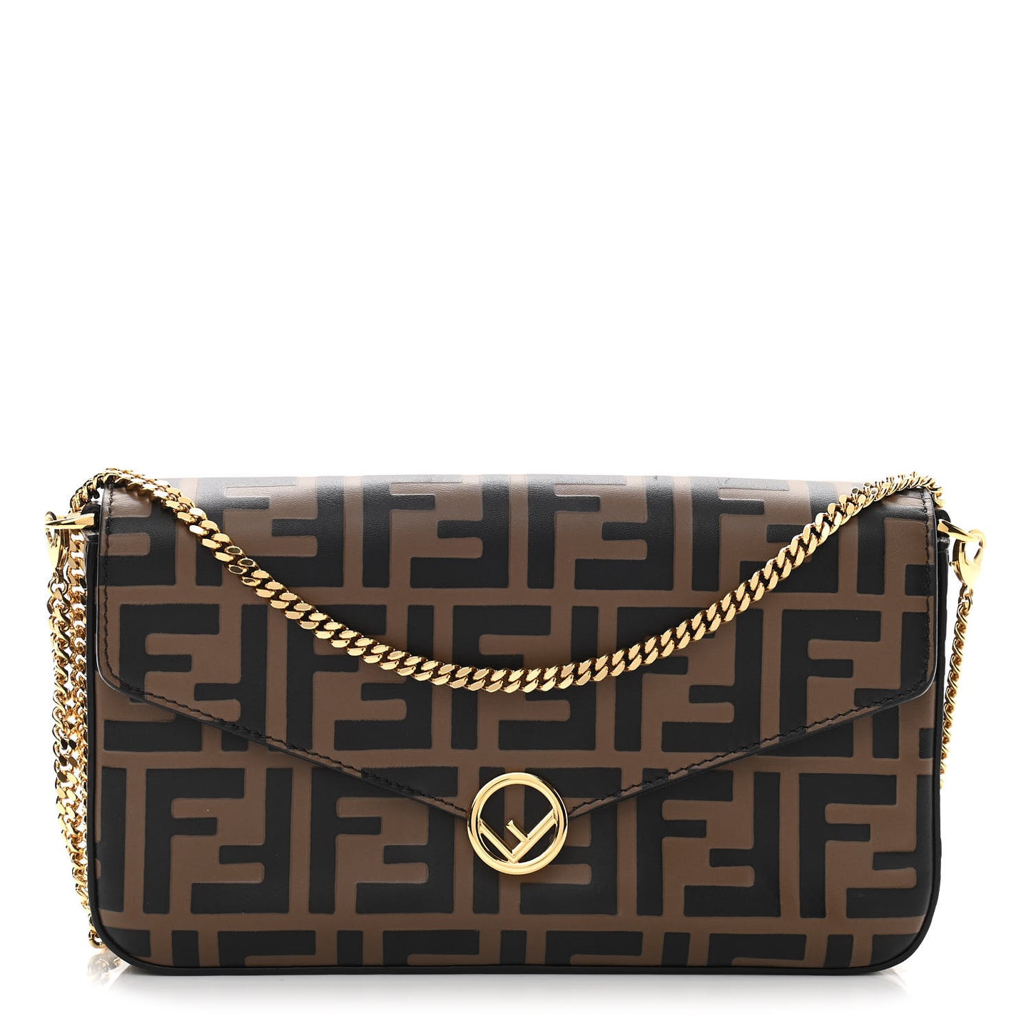 Vitello Soft F is Fendi Bi-Color FF 1974 Embossed Envelope Wallet On Chain with Pouches Maya Black