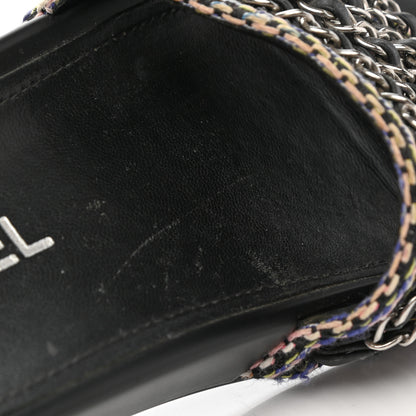 Chanel Tweed Lambskin Chain Flat Sandals 35 Black Multicolor 11 of 14