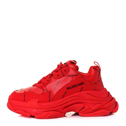 Balenciaga Technical Fabric Mesh Allover Logo Mens Triple S Sneakers 40 Red Black 1 of 8