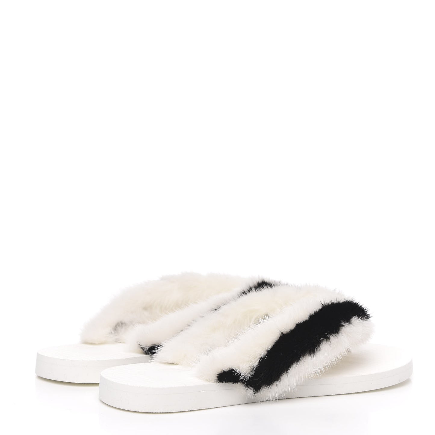 Mink Fur Thong Sandals 35 White Black