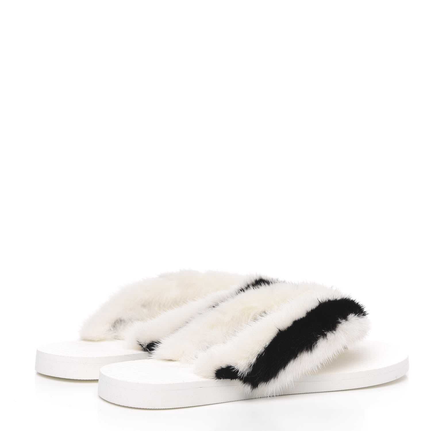 Valentino Garavani Mink Fur Thong Sandals 35 White Black 4 of 8