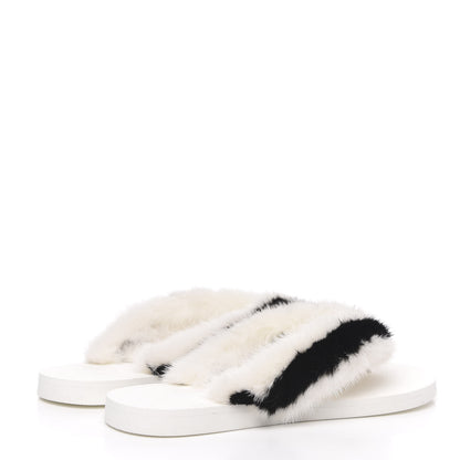 Valentino Garavani Mink Fur Thong Sandals 35 White Black 4 of 8