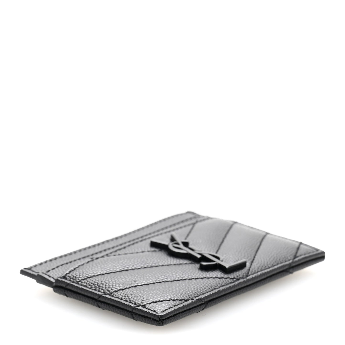 Grain De Poudre Matelasse Chevron Monochrome Monogram Credit Card Case Black