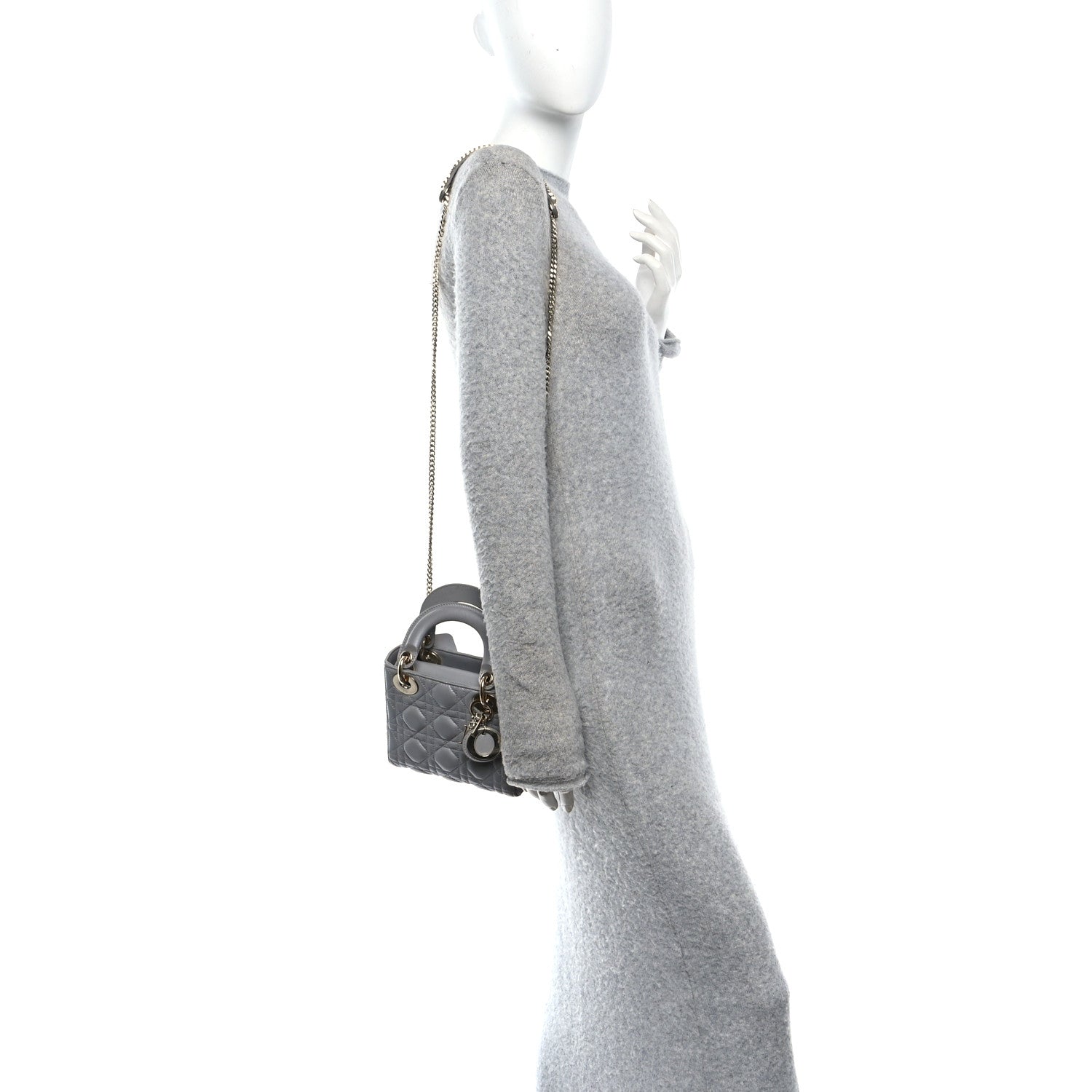 Christian Dior Lambskin Cannage Mini Lady Dior Gray Opaline 2 of 10