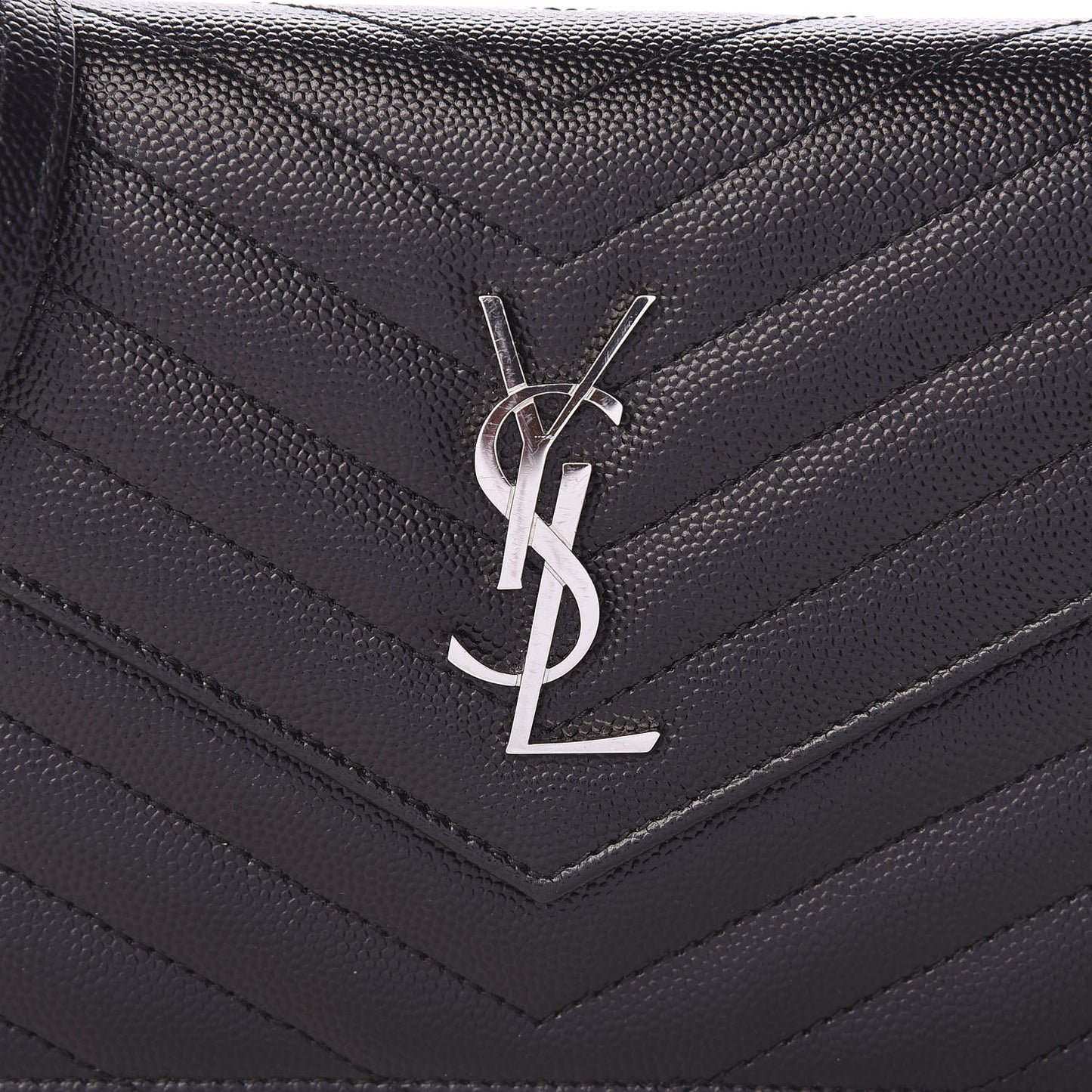 Grain De Poudre Matelasse Chevron Monogram Envelope Chain Wallet Black