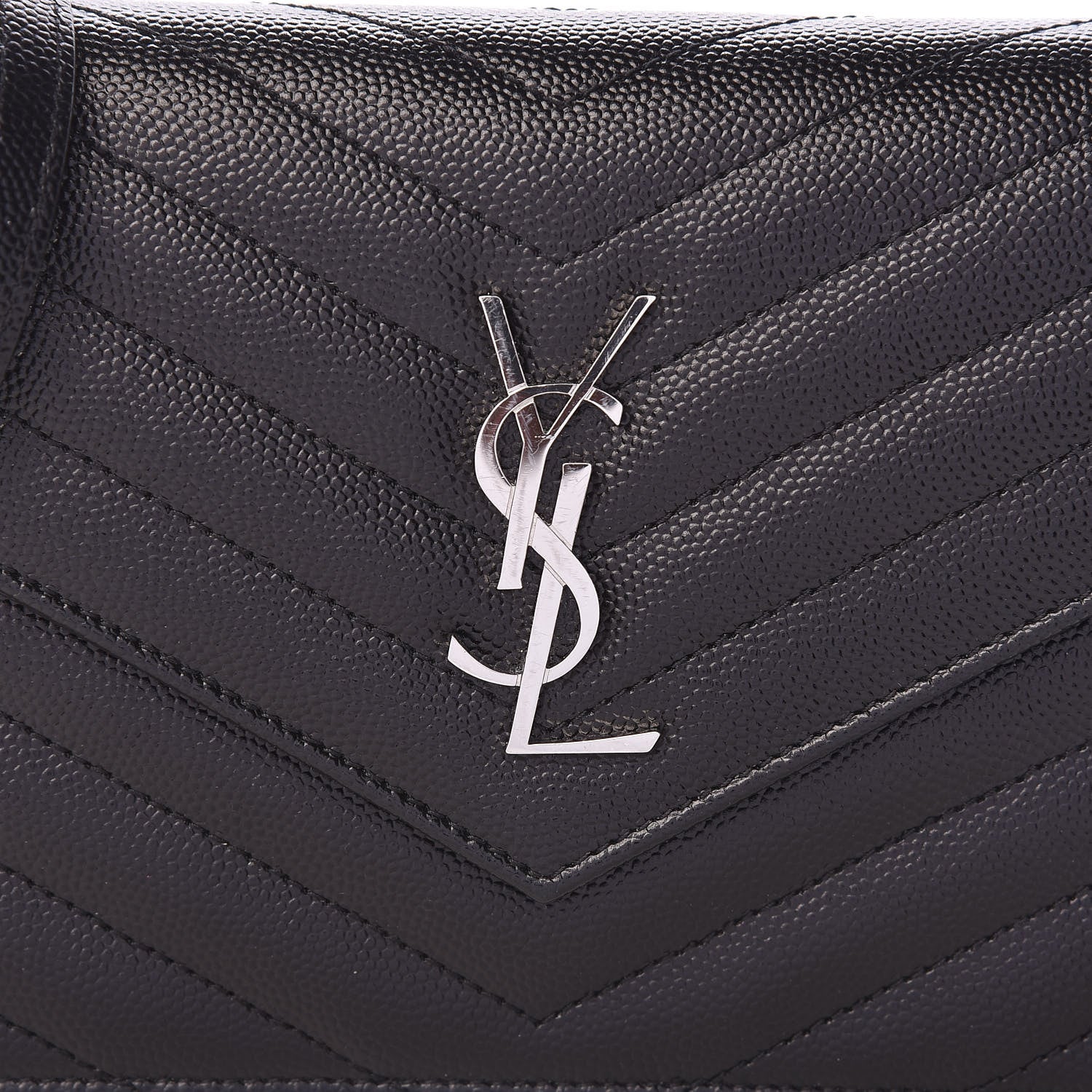 Saint Laurent Grain De Poudre Matelasse Chevron Monogram Envelope Chain Wallet Black 8 of 10