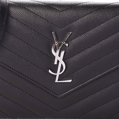 Saint Laurent Grain De Poudre Matelasse Chevron Monogram Envelope Chain Wallet Black 8 of 10