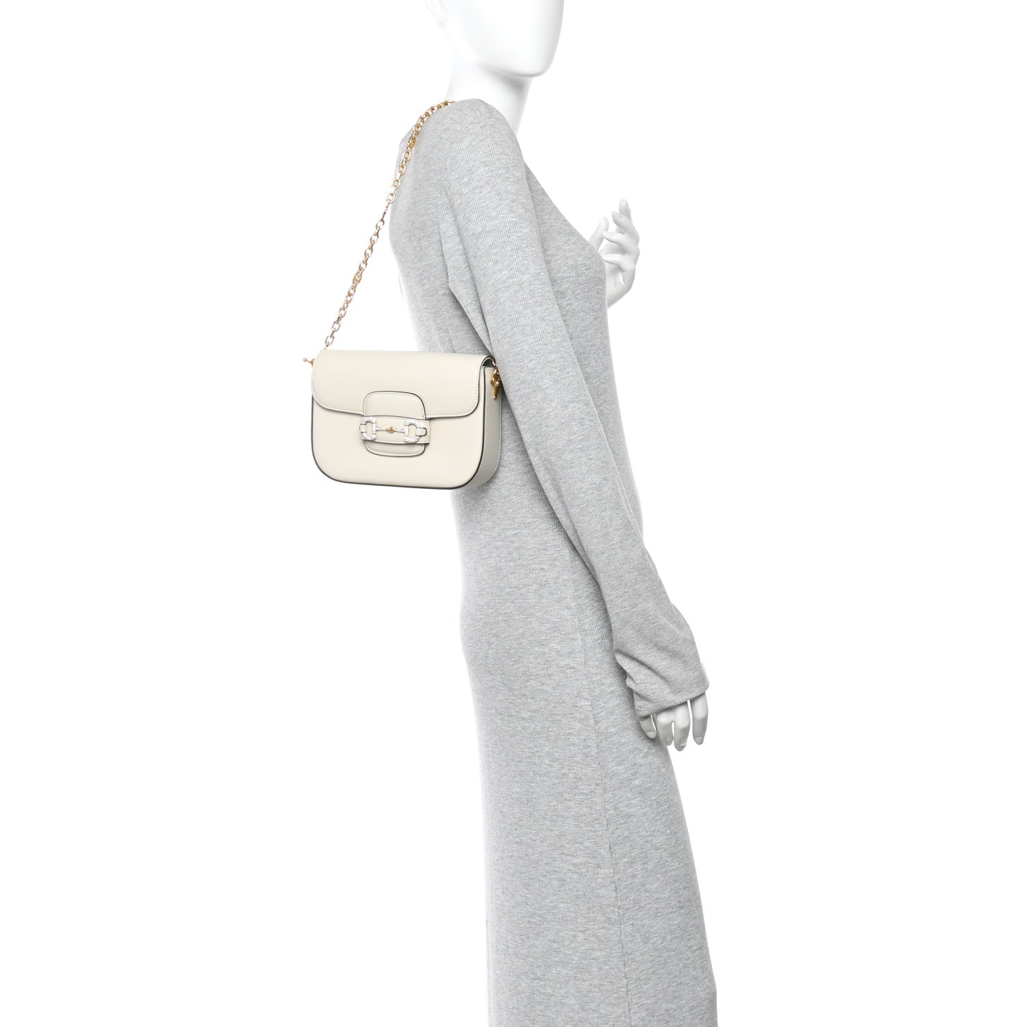 Gucci Azalea Calfskin Mini Crystal Horsebit 1955 Shoulder Bag Mystic White 2 of 10