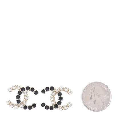 Chanel Resin Pearl CC Dazzling Domino Earrings Gold Black 2 of 4