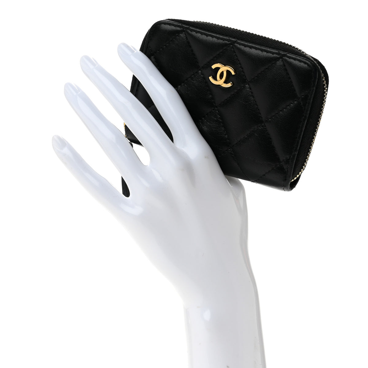 Lambskin Quilted Zip Coin Purse Black
