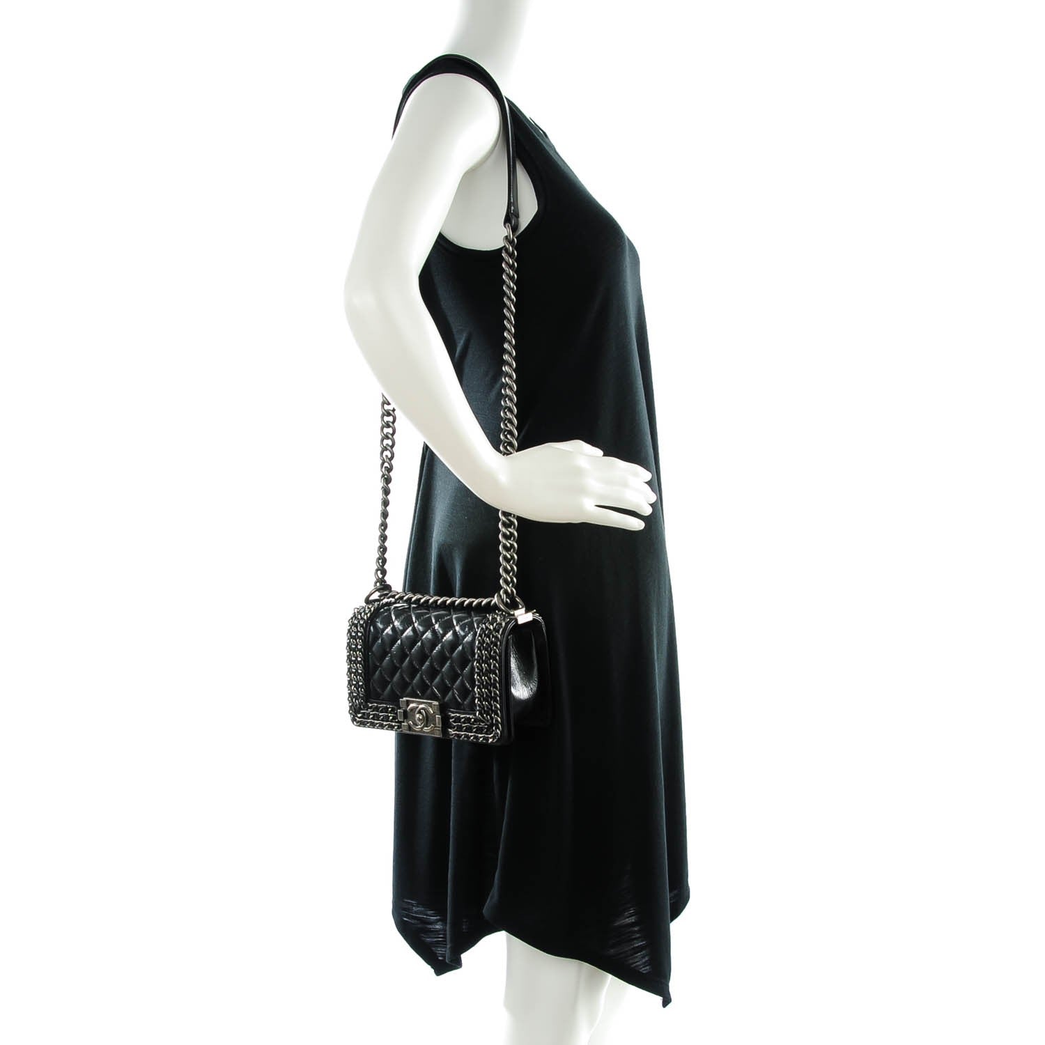 Chanel Glazed Calfskin Small Boy Chained Flap Black 2 of 7