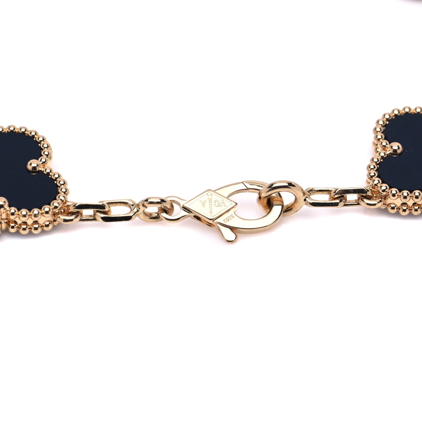 18K Yellow Gold Black Onyx 5 Motifs Vintage Alhambra Bracelet