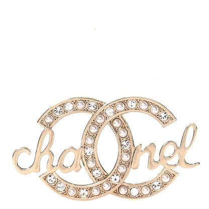 Chanel Graduated Pearl Crystal CC Brooch Gold 1 of 4